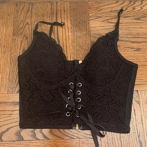 black lace up ribbed tank